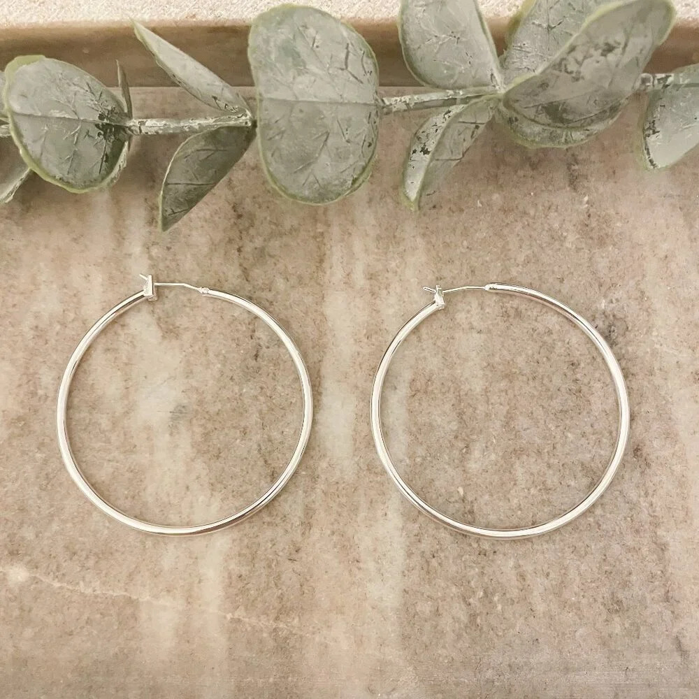 925 Sterling Silver Hoop Earrings Large Thin Hoops Silver Hoops Modern Earrings